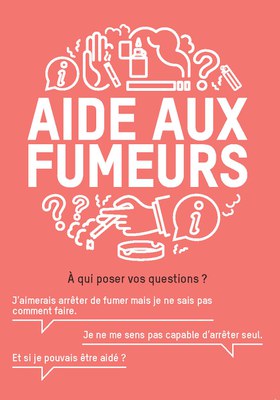 Dépliant à placer dans un présentoir en salle d'attente, dans un bureau de professionnel de santé,.. pour informer le public sur les moyens d'aide pour gérer ou arrêter sa consommation de tabac. Réalisé en 2019